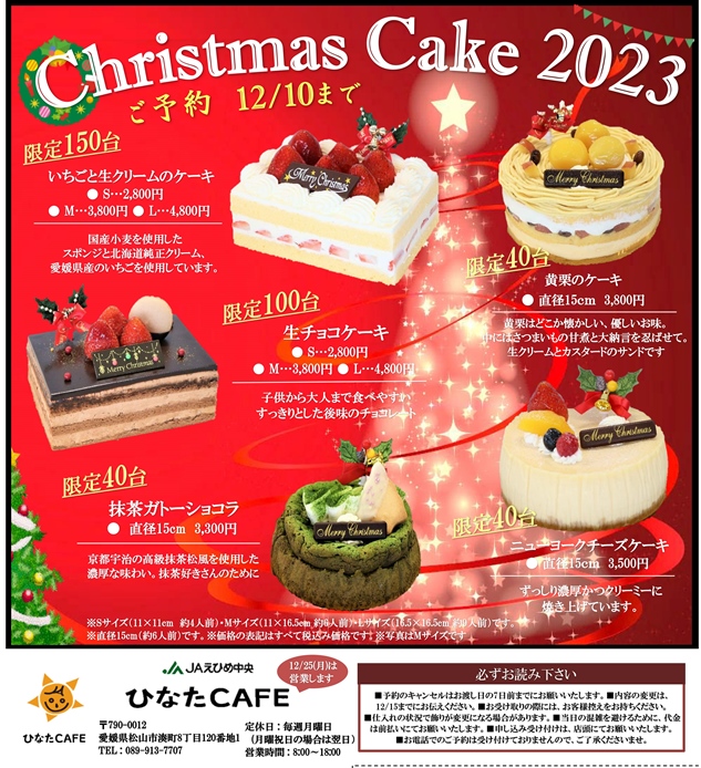 2023年クリスマスケーキ愛媛県松山市ひなた