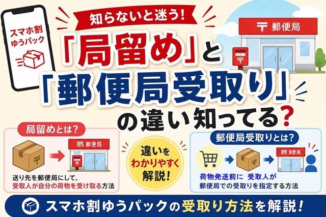 スマホ割局受取りの入力画面 局留めとの違い